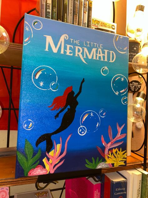 Canvas Painting Ideas Disney, Ariel Painting, Little Mermaid Painting, Expressive Drawing, Preppy Painting, Mermaid Canvas, Disney Canvas Art, Disney Canvas, Mermaid Painting