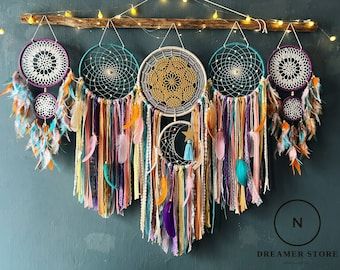 Boho Bedroom Decor Hippie, Bed Boho, Macrame Feather Wall Hanging, Bohemian Dreamcatcher, Boho Dreamcatcher, Macrame Dream Catcher, Dream Catcher Wall, Feather Wall Hanging, Handmade Dreamcatcher