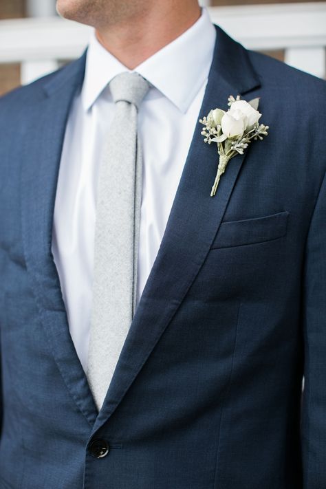 Navy Tux, Navy Groom, Grey Suits, Groom Fashion, Groom Wedding Attire, Groomsmen Boutonniere, Barn Weddings, Navy Blue Suit, Groom Boutonniere