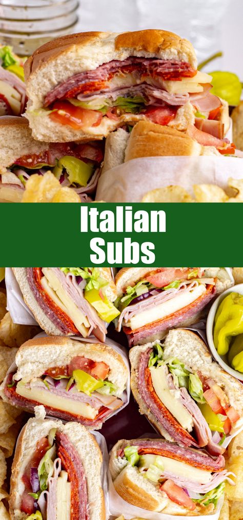 Make Italian Subs at home, just like your favorite sandwich shop! Complete with a vinegar dressing and all the fresh toppings you desire! Italian Sub Dressing Recipe, Submarine Sandwich Dressing, Italian Wraps Recipes, Italian Subs Sandwich Baked, Hot Italian Sub Sliders, Jersey Mikes Italian Sub Copycat, Italian Hoagie Sandwiches, Italian Sandwiches Recipes, Hoagie Recipes