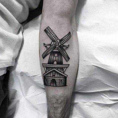 50 Windmill Tattoo Designs For Men - Rotational Ink Ideas Holland Tattoo Ideas, Heritage Tattoo Ideas, Dutch Tattoo Ideas, Tattoo Design With Meaning, Heritage Tattoo, Windmill Tattoo, Dutch Tattoo, Traditional Tattoo Man, Amsterdam Tattoo