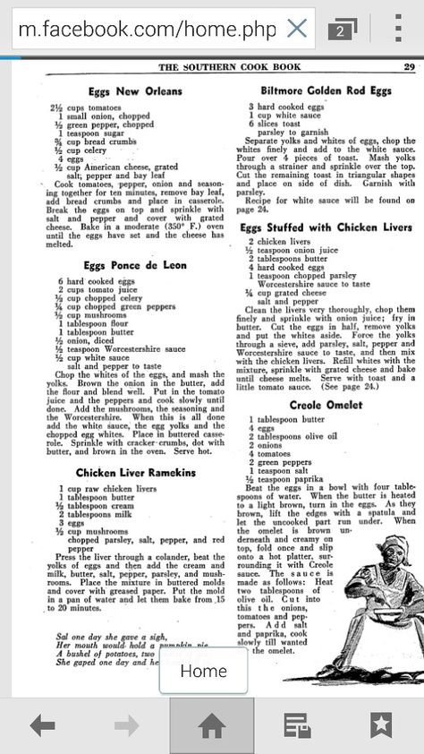 Eggs new Orleans, eggs Ponce de Leon, chicken liver ramekins, eggs stuffed with chicken livers, Creole Southern Cookbook, Southern Cooking Recipes, Southern Recipes Soul Food, Hard Cooked Eggs, Heirloom Recipes, Grandmas Recipes, Old Fashioned Recipes, Southern Cooking, Retro Recipes