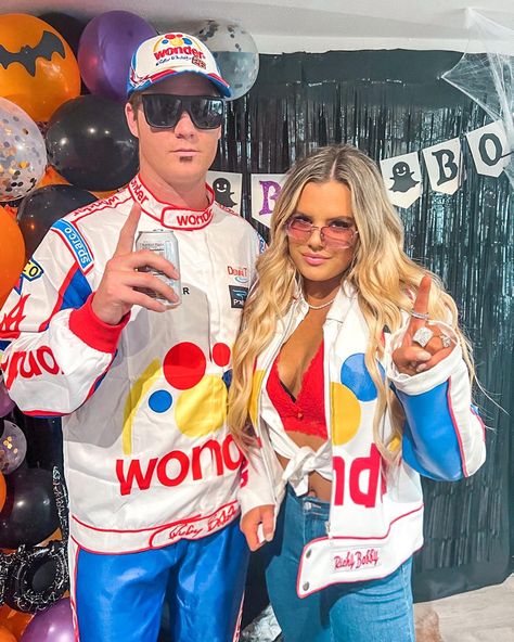 Couples Halloween Costume Talladega Nights, Hollween Costumes Funny, Talladega Nights Family Costume, Taladega Nights Wife Costume, Halloween Costumes Talladega Nights, Tallegeda Nights Costume, Easy Costume For Blondes, Talidaga Nights Halloween Costume, Gold Digger Couples Costume