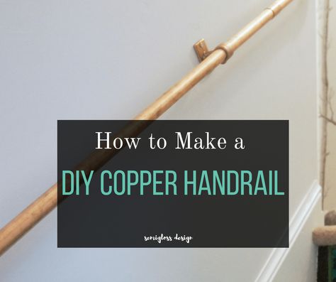 Make your own DIY stair handrail with copper pipe. This project is easy to do and looks beautiful and unique! #semiglossdesign #copperpipe #staircase #staircasemakeover Diy Hand Rail, Diy Stair Handrail, Acrylic Handrail, Copper Staircase, Diy Handrail, Stairs Handrail, Diy Staircase Makeover, Diy Stair Railing, Basement Stairs Ideas