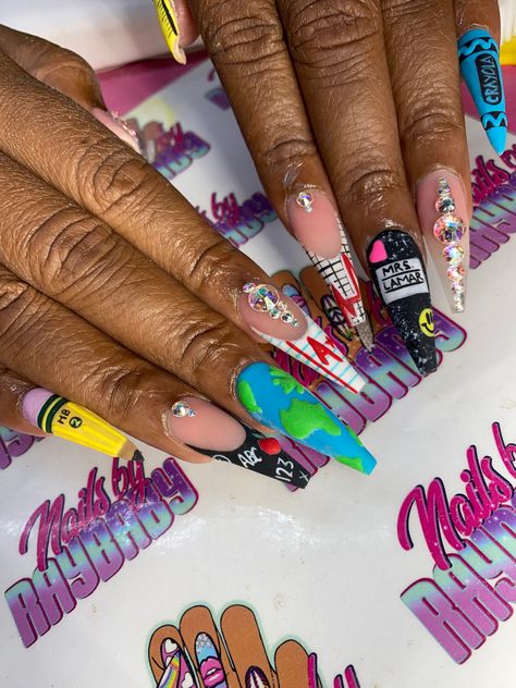 Teacher Nail Art, Teacher Nails, School Nail Art, Theme Nails, Pencil Nails, Cartoon Nails, Food Nails, Accepting New Clients, Nails Art Ideas