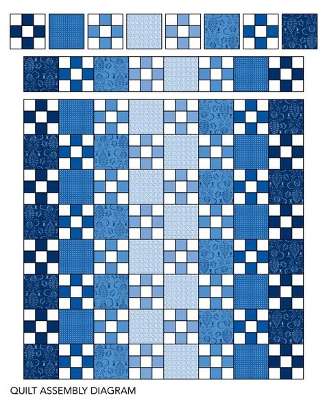 Quilts With Blue Background, Blue And White Irish Chain Quilts, Diamond Chain Quilt Pattern, Blue Irish Chain Quilt, Nine Block Quilt Pattern, 9 Block Quilt Patterns Simple, Irish Chain Quilt Pattern Variations, Blue And White Quilts Patterns Simple, Blue Quilts Patterns Free