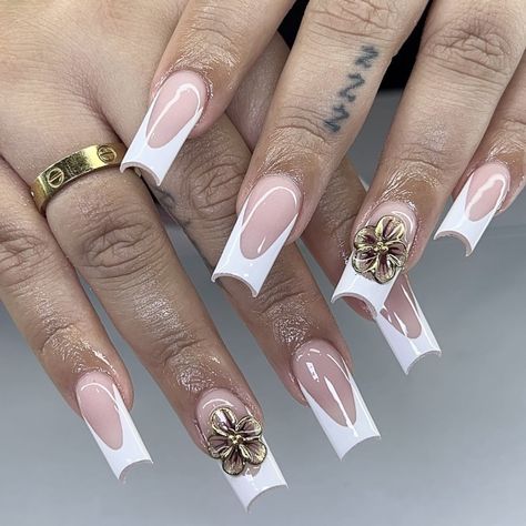 ig: nailsxomari French Tips Gold, White French Tips, Glitter French Tips, Gel Toes, White French Tip, Gel Toe Nails, Nails Winter, Nail Sets, White French