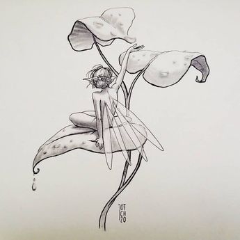 Fairy Art Inspiration, Faery Art Tattoo, Fairy On Flower Drawing, Sleeping Fairy Drawing, Fairy Laying Down Drawing, Fairy With Flowers Drawing, Fairy Figure Drawing, Fae Fairy Tattoos, Fairy In Garden Tattoo