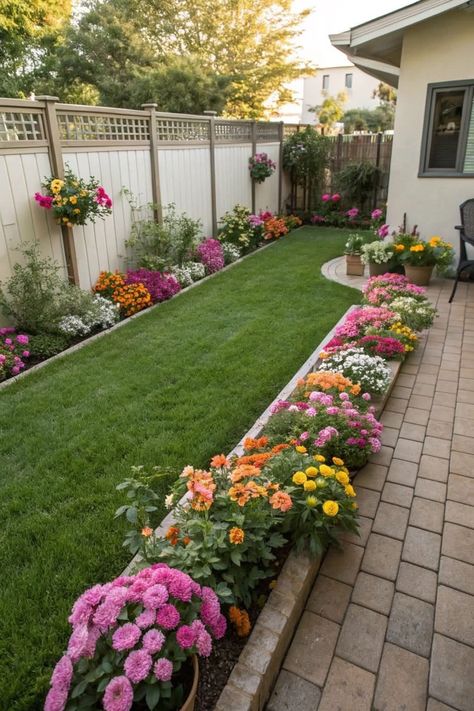 Beautiful Garden Landscape, Plant Fence Ideas, Small Side Yard Landscaping, Small Side Yard Ideas, Garden Ideas Flower Beds, Outdoor Flower Garden Ideas, Side Of House Landscaping, Small Backyard Garden Ideas, Narrow Backyard