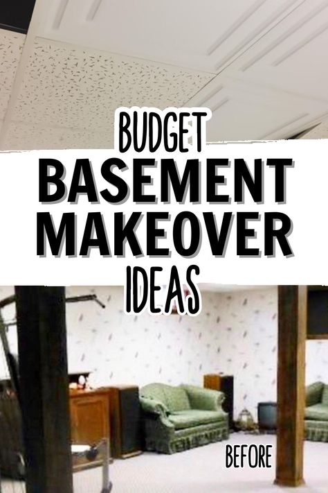 Easy, budget-friendly ways to remodel or makeover your dated basement. From updating your basement ceiling to adding extra DIY storage use our budget-friendly DIY remodel ideas for your basement. Basement Makeover Ideas, Drop Ceiling Basement, Cheap Basement Ideas, Low Ceiling Basement, Basement Decoration, Small Basement Remodel, Dream Basement, Rustic Basement, Basement Remodel Diy