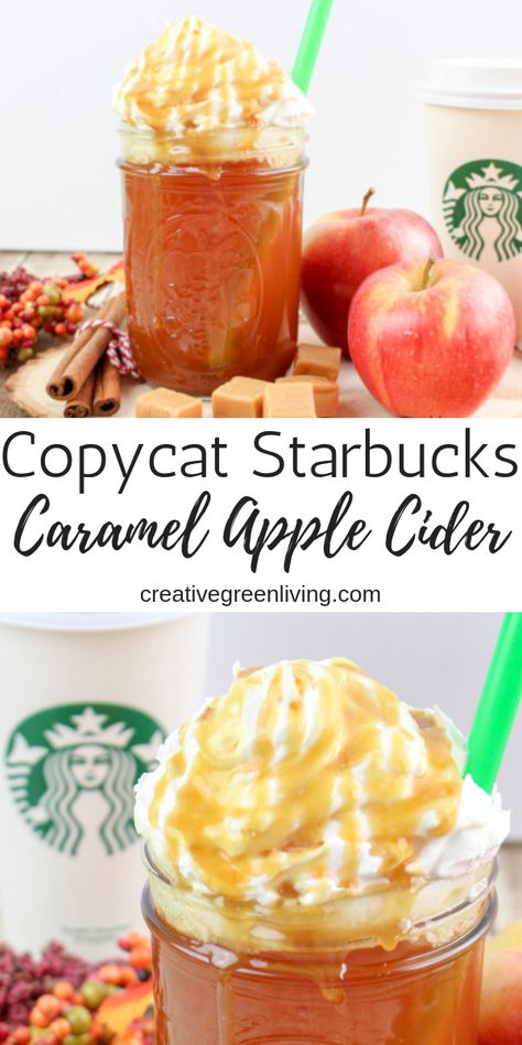 Starbucks Caramel Apple Cider, Starbucks Caramel Apple Spice, Emily Enchanted, Caramel Apple Cider Recipe, Keurig Recipes, Caramel Apple Cider, Homemade Starbucks, Caramel Apple Spice, Cider Drinks