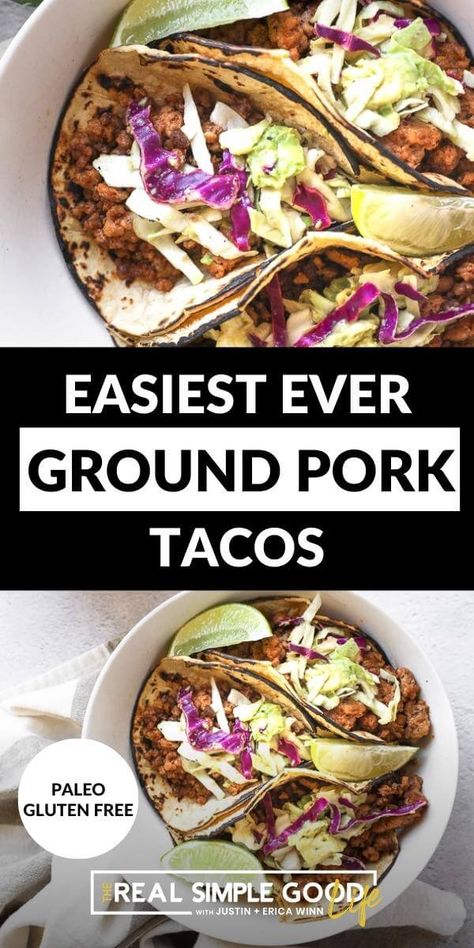 Ground Pork Tacos With Slaw, Pork Sausage Tacos, Pork Tacos With Slaw, Ground Pork Tacos, Sausage Tacos, Street Taco Recipe, Southwestern Recipes, Paleo Pork, Ground Pork Recipes