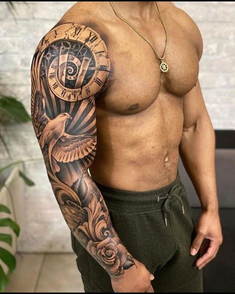 Men's Full Sleeve Tattoo Ideas 2024: Trends & Designs Tato Lengan Bawah, Mens Full Sleeve Tattoo, Voll Arm-tattoos, Tattoo Bras Homme, Arm Tattoos For Guys Forearm, Men's Tattoo, Shoulder Sleeve Tattoos, Full Hand Tattoo, Rose Tattoos For Men