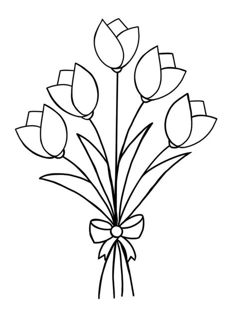 Flowers Coloring Pages, Tulip Drawing, Easy Flower Drawings, Flower Pattern Drawing, Flowers Coloring, Flower Drawing Design, Embroidery Flowers Pattern, Flower Coloring Pages, Hand Embroidery Design Patterns