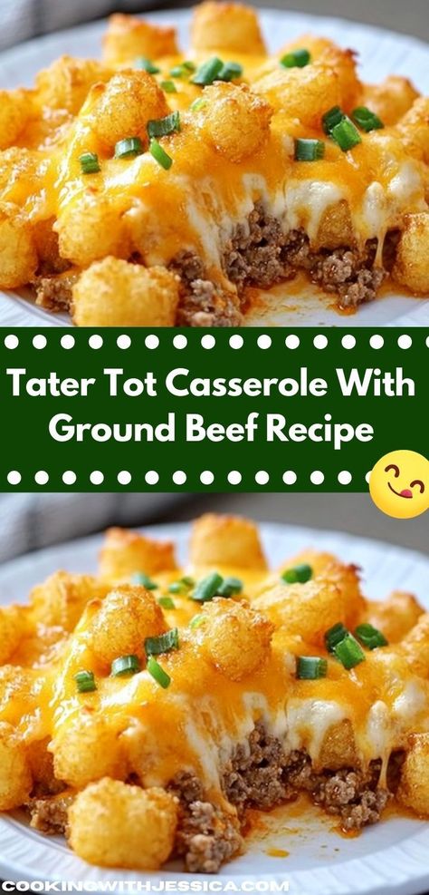 Looking for a comforting dish that the whole family will love? This Tater Tot Casserole with Ground Beef is a delicious mix of flavors and textures. It's an easy dinner idea that brings everyone together. Easy Tater Tot Casserole, Casserole With Ground Beef, Easy Tater Tots, Ground Recipes, Ground Beef Recipe, Tater Tot Casserole Recipes, Tot Casserole, Beef And Potatoes, Tater Tot Casserole