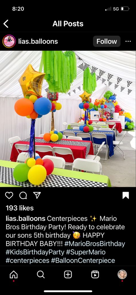 Mario Bros Birthday Party Centerpieces, Mario Birthday Table Set Up, Mario Bros Party Centerpieces, Level Up Mario Birthday, Mario Bros Birthday Centerpieces, Mario Bros Table Decor, Mario Cart Centerpieces, Mario Birthday Obstacle Course, Super Mario Birthday Table Decor