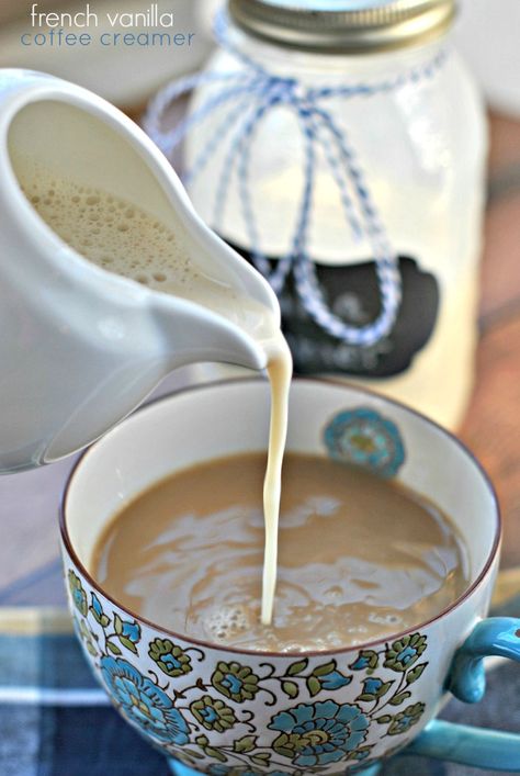 French Vanilla Coffee Creamer, made at home using only 3 ingredients! Homemade Coffee Creamer With Almond Milk, Almond Milk Coffee Creamer, Homemade Creamer, French Vanilla Coffee Creamer, Diy Almond Milk, Homemade Coffee Creamer Recipe, Diy Coffee Creamer, Almond Milk Coffee, French Vanilla Creamer