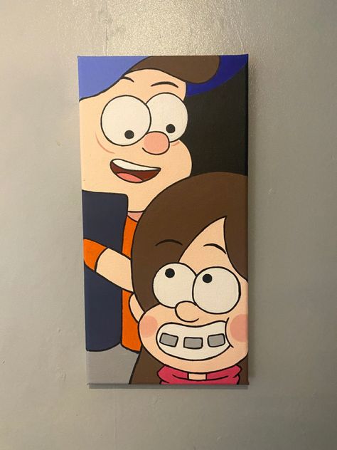 Drawing Ideas Easy Creative, Cartoon Character Canvas Painting, Disney Characters Paintings Canvases, Cartoon Characters Paintings, Canvas Painting Ideas Characters, Character Paintings On Canvas, Cartoon Character Paintings On Canvas, Gravity Falls Drawings, Disney Canvas Art Ideas