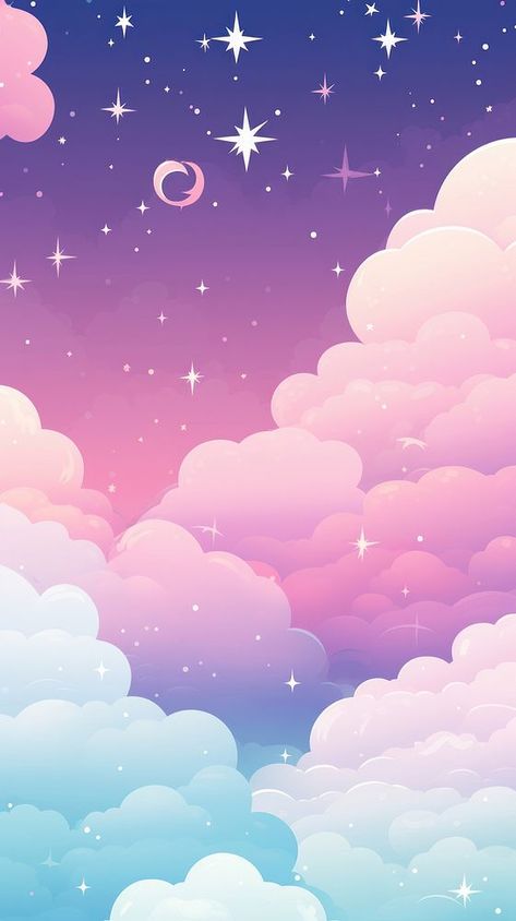 Sky filled with clouds and stars cute wallpaper backgrounds outdoors. AI generated Image by rawpixel. | premium image by rawpixel.com / Adjima Star And Galaxy, Background Clouds, Cute Background Pictures, Cute Backrounds, Dreamy Background, Beautiful Moon Pictures, Cloud Background, Stars Background, Clouds And Stars