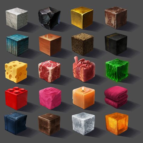 ArtStation - Material Cube Studies Texture Cubes, Texture Studies, Texture Study, Material Studies, Isometric Cube, Digital Art Tutorial Beginner, Art Cube, Game Textures, Texture Drawing