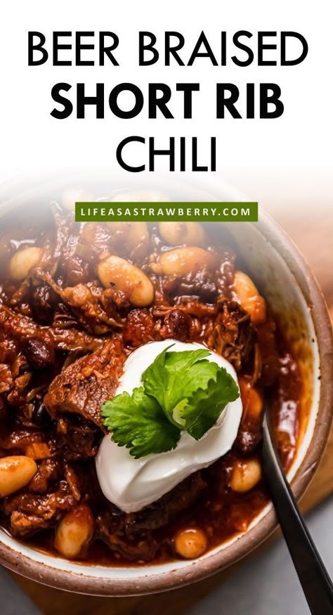 Short Ribs Chili Recipe, Rib Chili Recipe, Chili With Beer, Short Rib Chili, Beer Braised Short Ribs, The Best Chili Recipe, Chili Spice, Beer Chili, The Best Chili