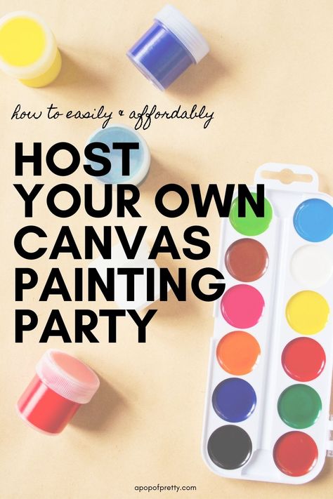 Learn how to host a fabulous diy Paint and Sip Party at your home, using dollar store finds! This is a great party theme idea for any occasion, and can be customized for kids, adults or both. Get tips on how to throw your own diy painting party - projects, decor ideas, food and more! How To Host A Paint And Sip Party, Diy Sip And Paint At Home, At Home Paint And Sip Party, Painting Party Ideas For Adults, Diy Painting Party, Car Window Paint, Paint And Sip Ideas, Gigi Birthday, Dollar Store Finds