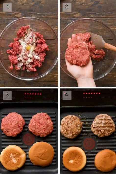 Basic Burger Recipe, Burger Recipes Grilled, Ingredients For Burgers, Homemade Grilled Burgers, Homemade Burgers Patties Easy, Burger Press Recipes, Ground Beef Burger Patties, Bbq Hamburgers Grilling, Juicy Homemade Hamburgers