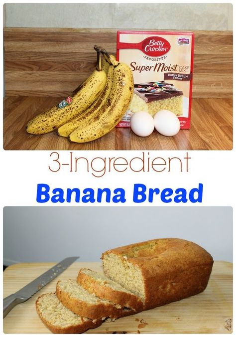 3 Ingredient Banana Bread Banana Bread 3 Ingredient, 3 Ingredient Banana Bread, Banana Bread Easy Moist, 3 Ingredient Banana Bread Recipe, Quick Banana Bread, Cake Mix Banana Bread, Delicious Banana Bread, Boxed Cake Mixes Recipes, Banana Dessert Recipes