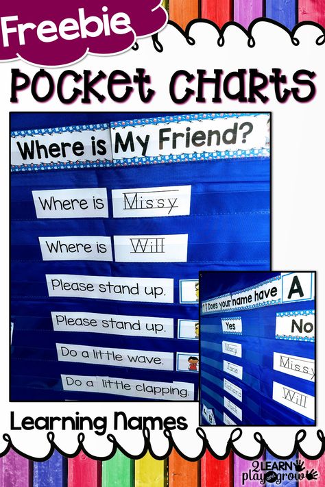 Name Pocket Chart Activity, Pocket Chart Ideas, Classroom Names, Center Chart, Prek Learning, Pocket Chart Center, Kindergarten Word Families, Kinder Centers, Pocket Chart Activities