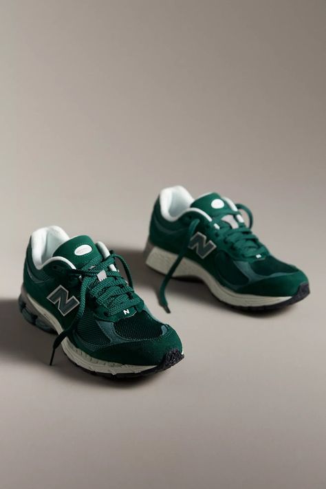 New Balance 2002 Premium Sneakers | Anthropologie New Balance Aesthetic, Green Nike Shoes, New Balance 2002, Green New Balance, Tie Styling, Studded Sneakers, Vintage Sneakers, Athletic Gear, Green Sneakers