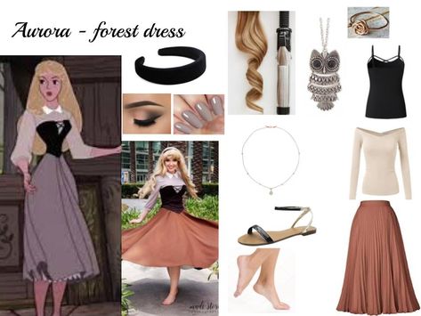 Aurora - forest halloween costume created by Macy Aurora Forest Dress, Modern Aurora Costume, Aurora Running Costume, Disney Princess Costumes Diy Women, Aurora Outfits Sleeping Beauty, Subtle Disney Costumes, Aurora Sleeping Beauty Costume Diy, Aurora Modern Outfit, Princess Aroura Halloween Costume