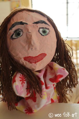 Paper Mache Puppets Part Three: Adding Hair | Wee Folk Art Paper Mache Puppets, Puppetry Arts, Paper Mache Head, Wee Folk Art, Book Keeping, Class Art Projects, Paper Mache Dolls, Wee Folk, Art Lessons Middle School