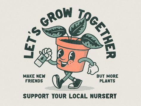 Let's Grow Together by Ethan Silva on Dribbble Drop Cap Design, Plant Cartoon, Window Mural, Overlays Tumblr, Drop Cap, Earth Design, Retro Cartoons, Mascot Design, Art Collage Wall