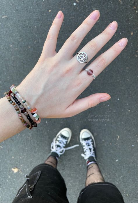 keywords (ignore!!) diy jewelry grunge alt aesthetic summer outfit bracelet rings pentacle pentagram Alt Bracelets Aesthetic, Grunge Bracelets Aesthetic, Alt Bracelets, Adjustable Emo Style Bracelets, Grunge Bracelets, Adjustable Black Grunge Bracelets, Pentagram Ring, Pentacle Ring, Grunge Ring