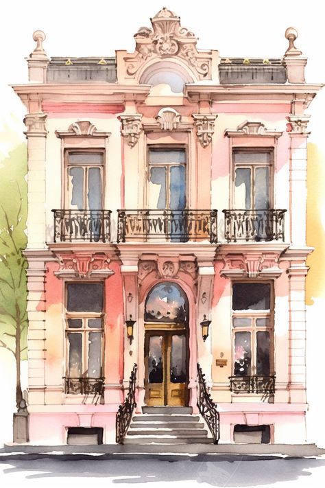 Parisian House, Parisian Architecture, Building Sketch, Building Drawing, Watercolor Architecture, City Drawing, Travel Artwork, Architecture Drawing Art, Art Painting Gallery