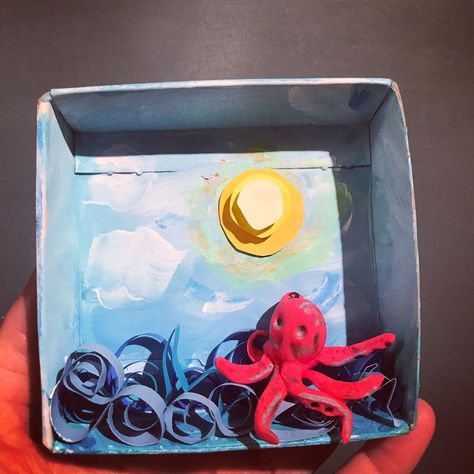 Octopus Diorama, Octopus Crafts, Model Magic, Art Teacher, School Projects, Octopus, Shadow Box, Mixed Media, Cool Art