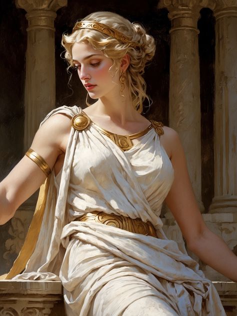 Roman Princess, Greek Princess, Greece Goddess, Greek Goddess Art, Greek Paintings, Greek Beauty, Greek Women, Greek Warrior, Ancient Paintings