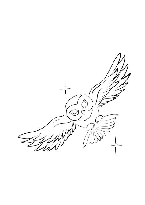 Owl One Line, Harry Potter Owl Tattoo, Fine Line Owl Tattoo, Owl Line Drawing, Harry Potter Tattoos Unique, Owl Tattoo For Women, Harry Potter Tattoo Unique, Hedwig Tattoo, Harry Potter Drawings Easy