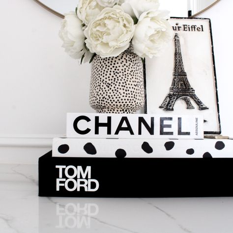 Fashion books for interior design and decorating, coffee table books, fashion inspiration, Tom Ford Book, Chanel book, home decor, styling tips Channel Coffee Table Book, Tom Ford Book Decor, Faux Books Decor Diy, Faux Books Decor, Fashion Books Decor, Chanel Book Decor, Chanel Home Decor, Tom Ford Book, Luxury Books