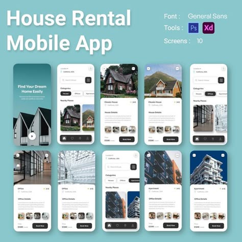 How do the perfect app for elite apartments rental looks like? Something like this, right? Classy colors, confident geometry, and some real photos of gorgeous buildings you'll live in. I tried to make this apartment rental design as straight as possible Designer Website Design, Figma Website Design, Application Ui Design, Desain Ux, Figma Website, House App, Unique Website Design, Designer Website, Ux App Design