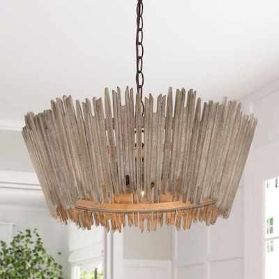 Shop lnc 3-light antique gray wood barn crate drum modern farmhouse chandelier in the chandeliers section of Lowes.com Island Chandelier Kitchen, Color Chandelier, Farmhouse Chandelier Lighting, Transitional Style Decor, Weathered Wood Finish, Cage Chandelier, Handmade Chandelier, Island Chandelier, Wooden Chandelier