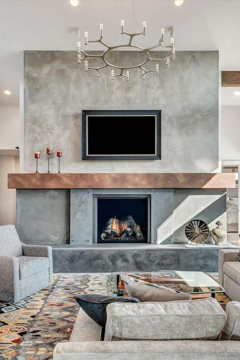 25+ Fireplaces With Shelves On Both Sides Ideas • Creatively Living Blog Black Tile Fireplace, Cement Furniture, Black Mantle, Concrete Counters, Stucco Fireplace, Concrete Sinks, Black Brick Wall, Fireplace Shelves, Concrete Fireplace