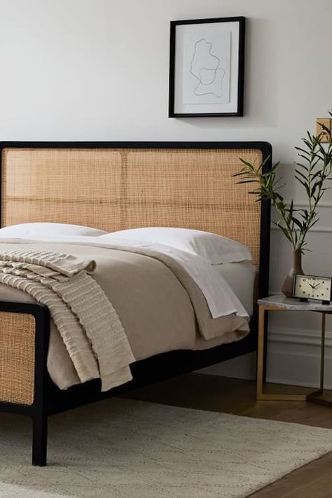 Woven Bed, Rattan Bed Frame, Rattan Bedroom, Rattan Bed, Contemporary Bed, New Beds, Cool Beds, Stylish Furniture, West Elm