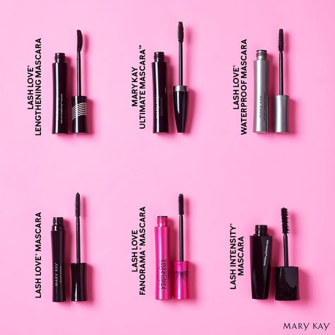 Six varieties of mascara, open to show brush, on pink background (c)Mary Kay Mary Kay Mascara Products, Mary Kay Products 2023, Mary Kay Mascaras, Mk Wallpaper, Mary Kay Lash Intensity Mascara, Lash Intensity Mary Kay, Eye Makeup Color, Mary Kay Mascara, Mary Kay Ultimate Mascara