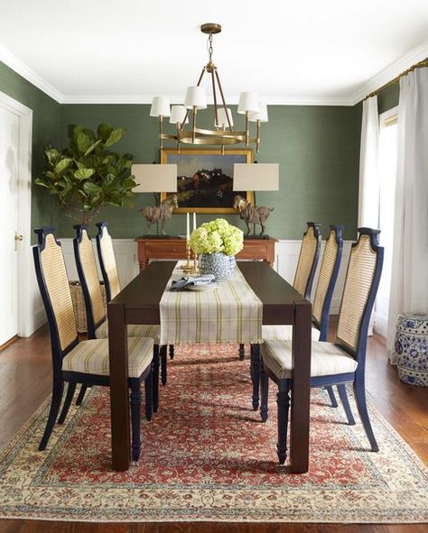 transitional green dining room Green Dining Room Accent Wall, Green Dining Room Walls, 1915 House, Colonial Dining Room, Dining Room Paint Colors, Green Dining Room, Color Room, Room 2023, Carolina House