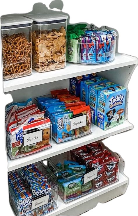 IT'S ORGANIZED, Clearly the Snack Zone Snack Organization Ideas Cabinet, Organized Snack Cabinet, Snack Shelf Organization, Snacks Organization Ideas, Snack Organization Ideas Small Space, Organize Snacks In Cabinet, Organized Snack Drawer, Tiny Kitchenette, Snack Closet