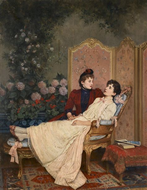 https://flic.kr/p/S4NG1c | toulmouche, auguste - Daydreams (Love's Token) | Auguste Toulmouche 1829-1890 Frankrijk Auguste Toulmouche, Vintage Lesbian, Woman Loving Woman, Lesbian Art, Queer Art, Victorian Art, Reference Poses, Classical Art, Historical Costume