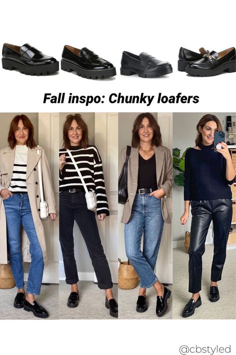 Chunkie Loafers Outfit, Loafers Outfit Chunky, Office Loafers Women, Loafers Look Women, Looks With Loafers Outfit, Loafers For Women Outfit 2023, Loafer Chunky Outfit, Black Loafers Outfit 2023, Platform Lug Sole Loafers Outfits