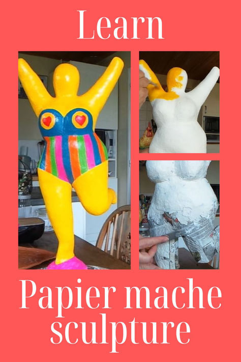 Learn from scratch to make a papier mache sculpture. Papier Mache Balloon Ideas, Paper Mache Characters, Paper Mache Tutorial, Paper Mache Sculpture Tutorial, Papmache Ideas, Papier Mache Sculpture, Lady Sculpture, Paper Mache Head, Paper Clay Art