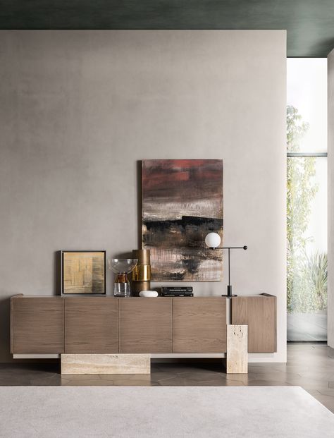 Sideboard In Office, Marble Sideboard, Black Credenza, Sideboard Ideas, Urban Furniture Design, Mini Apartments, Dining Room Server, Sculptural Furniture, Console Table Decorating